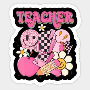 Retro Groovy Hippie Smile Face Teacher Women Back To School Sticker
